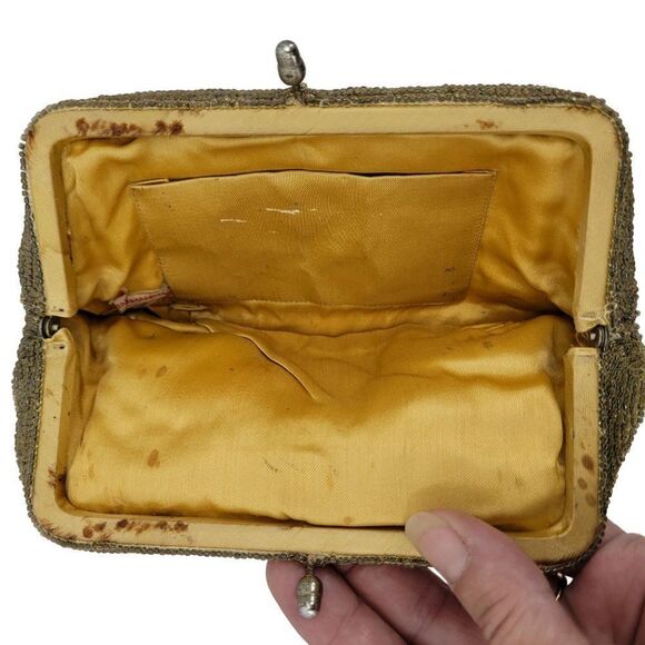 Vintage 50\'s Clutch Mini‎ Bag Micro Bag Gold Beaded Starburst Formal Wedding Bag